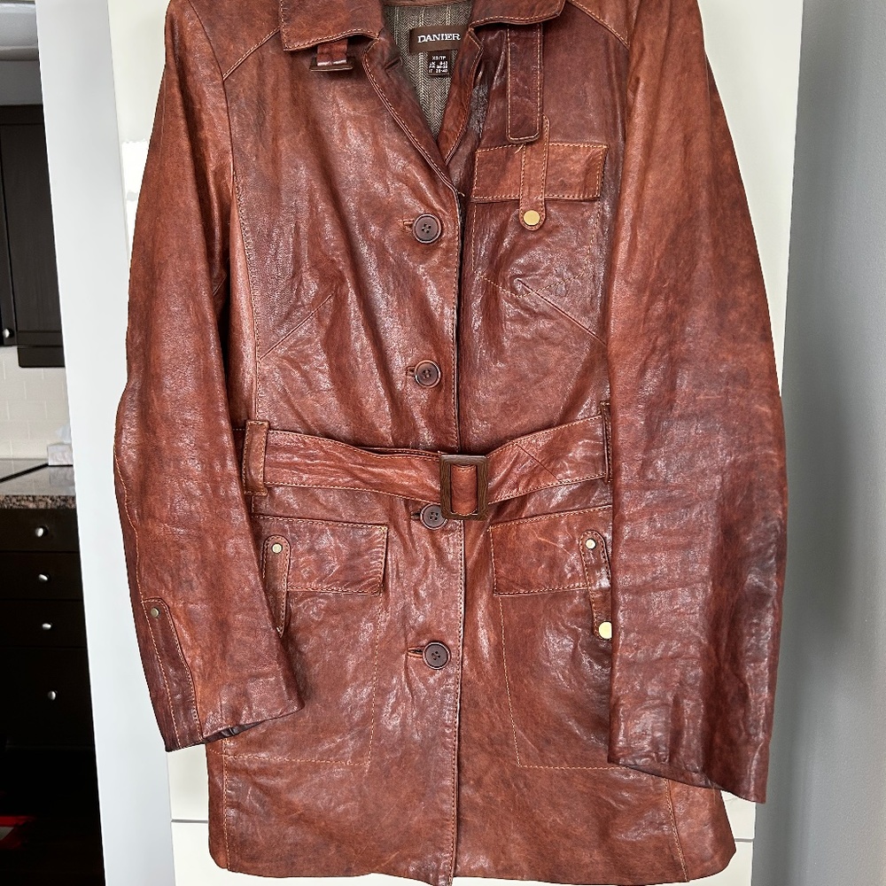 Leather Trench Coat with zip out vest lining
